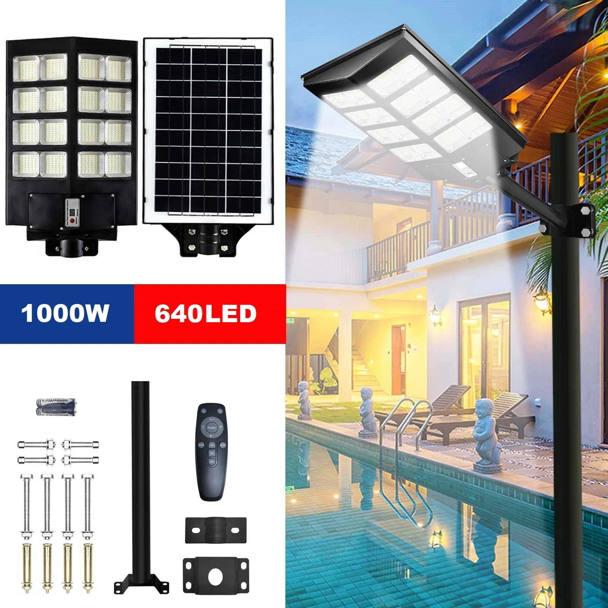 1000W Solar Street Lights Commercial Parking Lot Light Motion Sensor Road Lamp