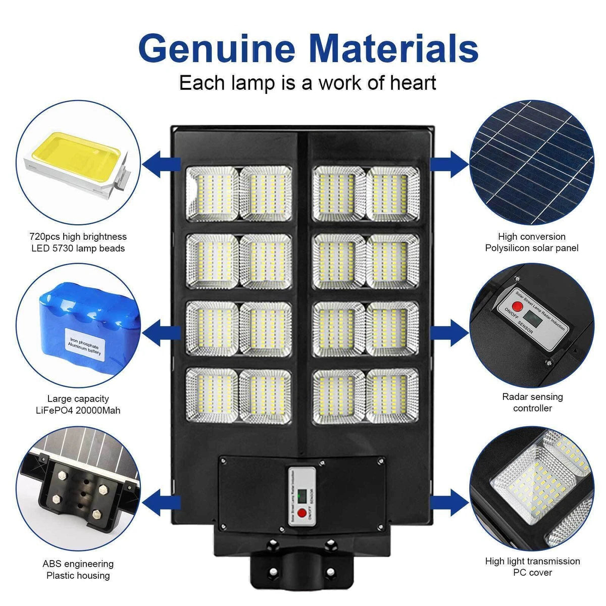 1000W Solar Street Lights Commercial Parking Lot Light Motion Sensor Road Lamp