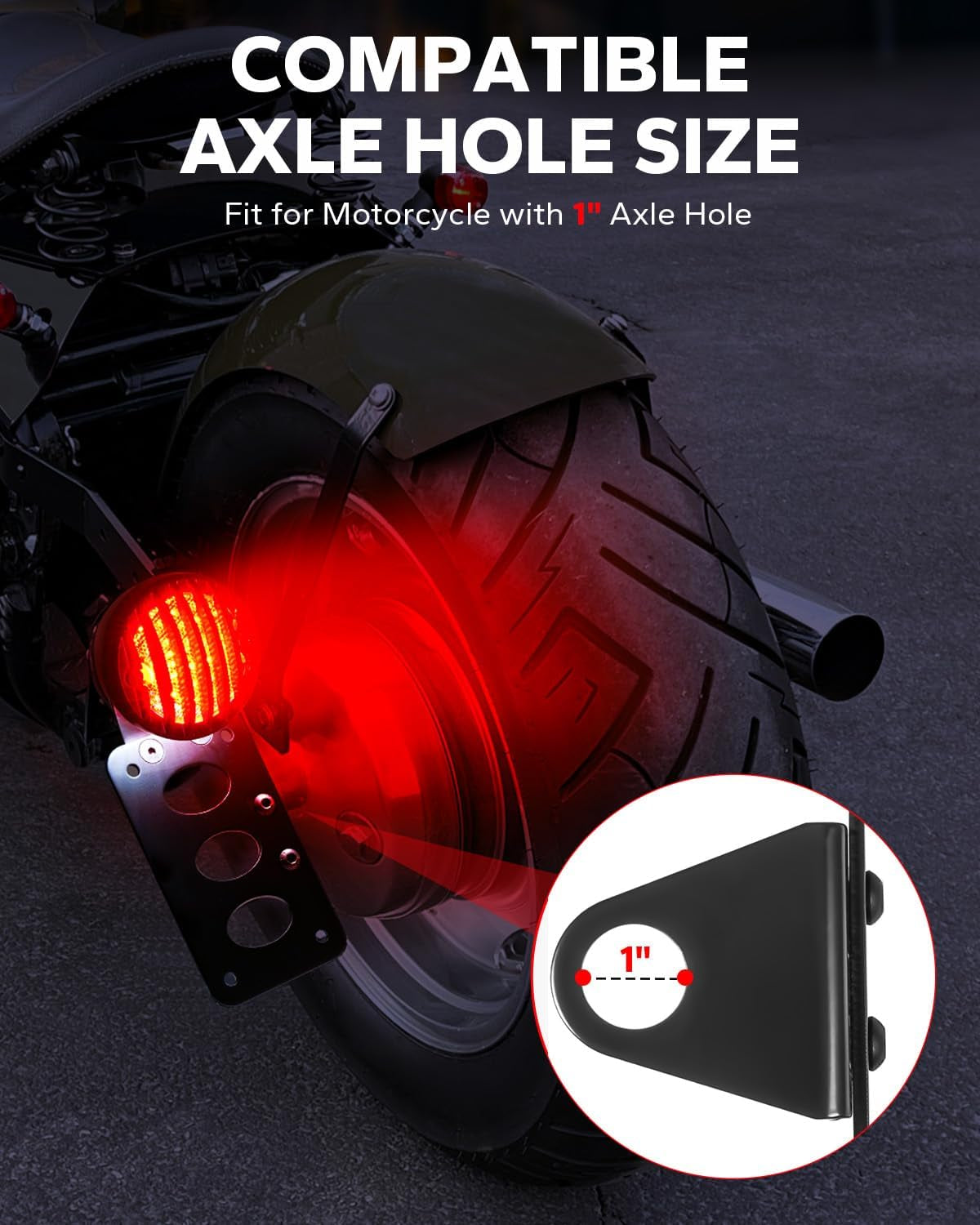 1" Motorcycle LED Tail Brake Light with Bracket, IP67 Waterproof Motorcycle Side Mount License Plate Rear Light Compatible for Harley Sporster Bobber Chopper Yamaha Suzuki Honda Kawasaki