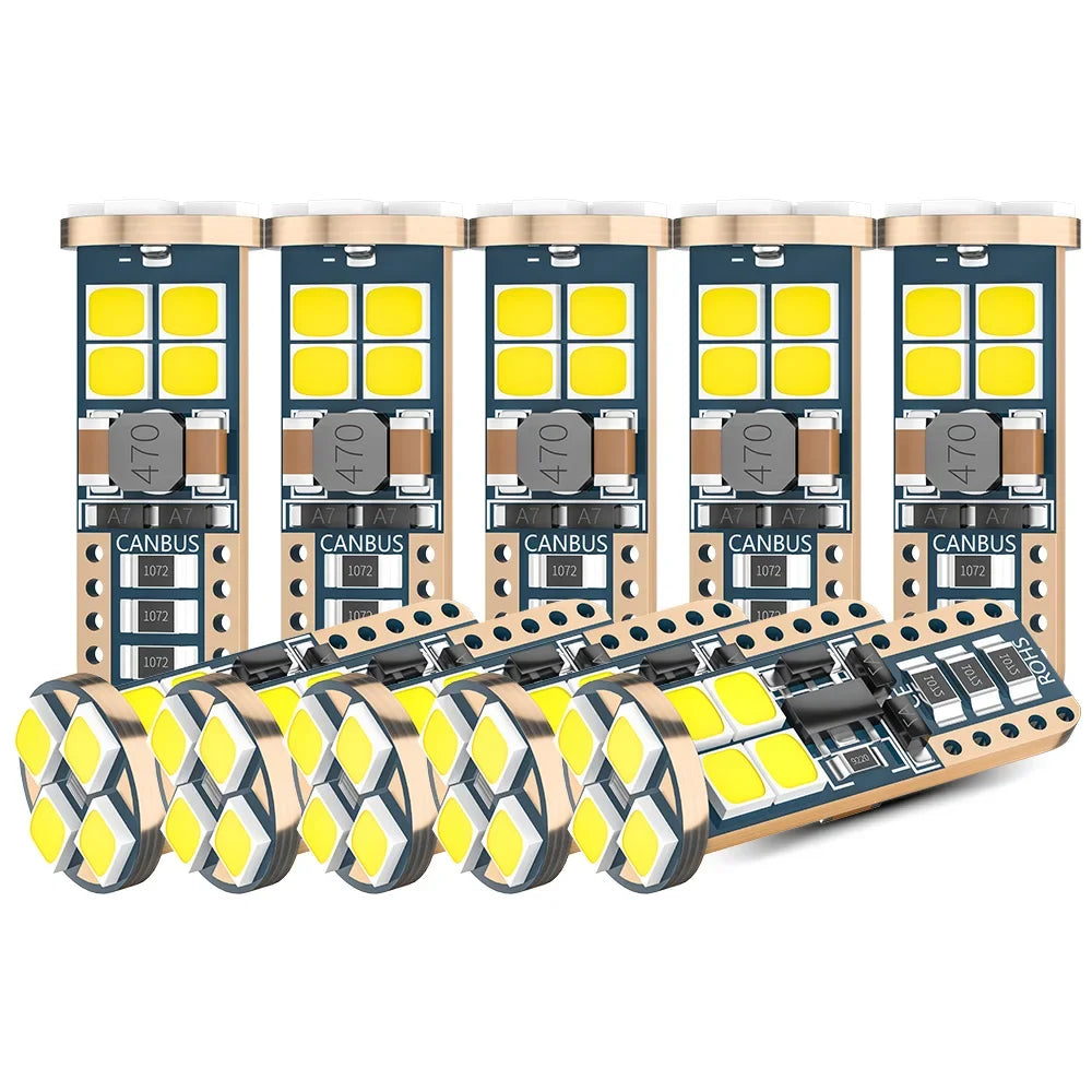 10PCS Canbus W5W T10 LED Bulbs 12-SMD 12V/24V 6500K White 194 168 Car Interior Map Dome Lights Parking Light Auto Lamp 4W