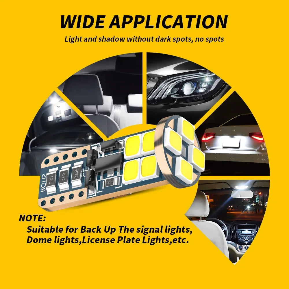 10PCS Canbus W5W T10 LED Bulbs 12-SMD 12V/24V 6500K White 194 168 Car Interior Map Dome Lights Parking Light Auto Lamp 4W