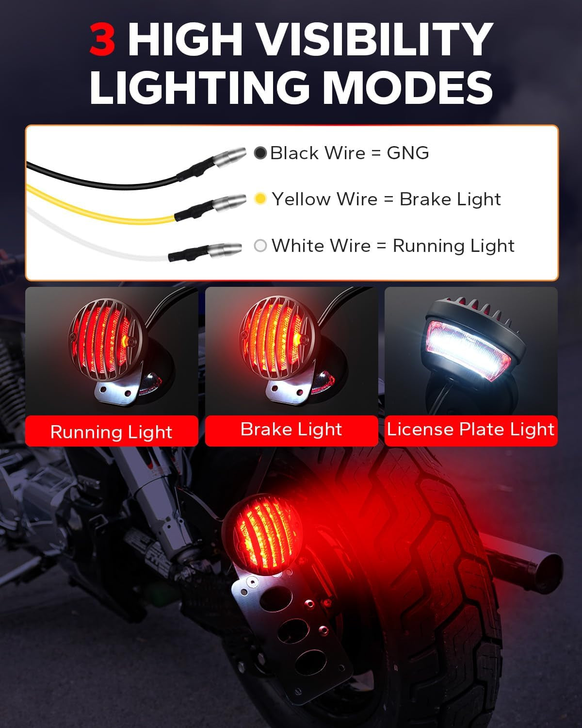 1" Motorcycle LED Tail Brake Light with Bracket, IP67 Waterproof Motorcycle Side Mount License Plate Rear Light Compatible for Harley Sporster Bobber Chopper Yamaha Suzuki Honda Kawasaki