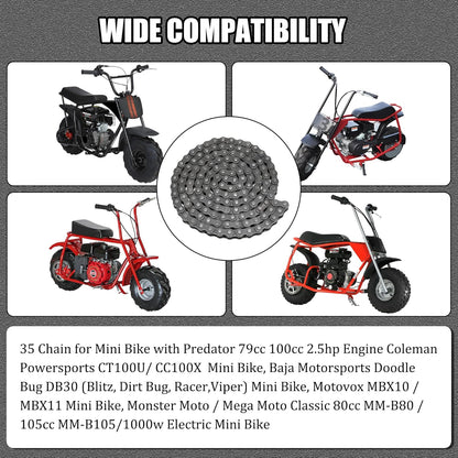 #35 Drive Chain Replacement for Mini Bike Coleman CT100U CC100X Baja DB30 Motovox MBX10 MBX11 Monster Moto Mega Moto MM-B80 Minibike Predator 79Cc 100Cc Engine Powersports Parts 140 Links