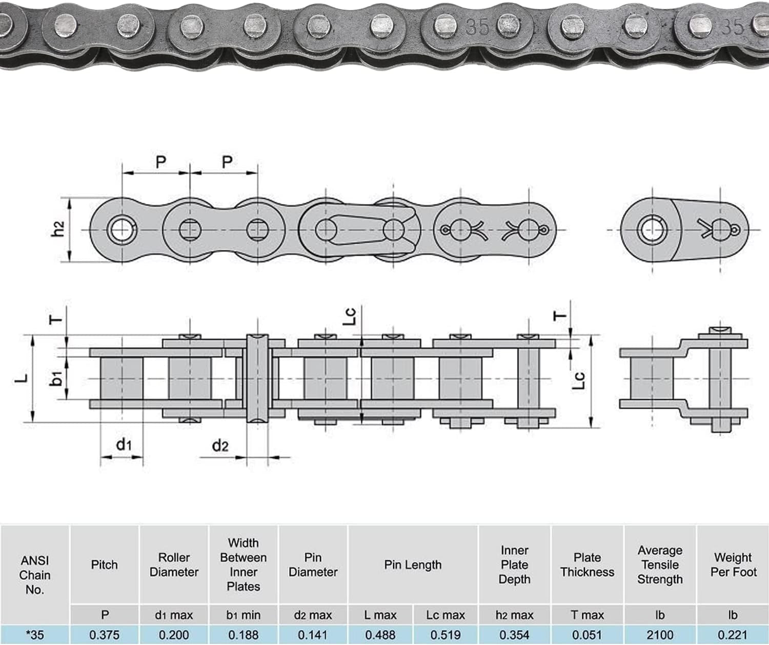 #35 Drive Chain Replacement for Mini Bike Coleman CT100U CC100X Baja DB30 Motovox MBX10 MBX11 Monster Moto Mega Moto MM-B80 Minibike Predator 79Cc 100Cc Engine Powersports Parts 140 Links