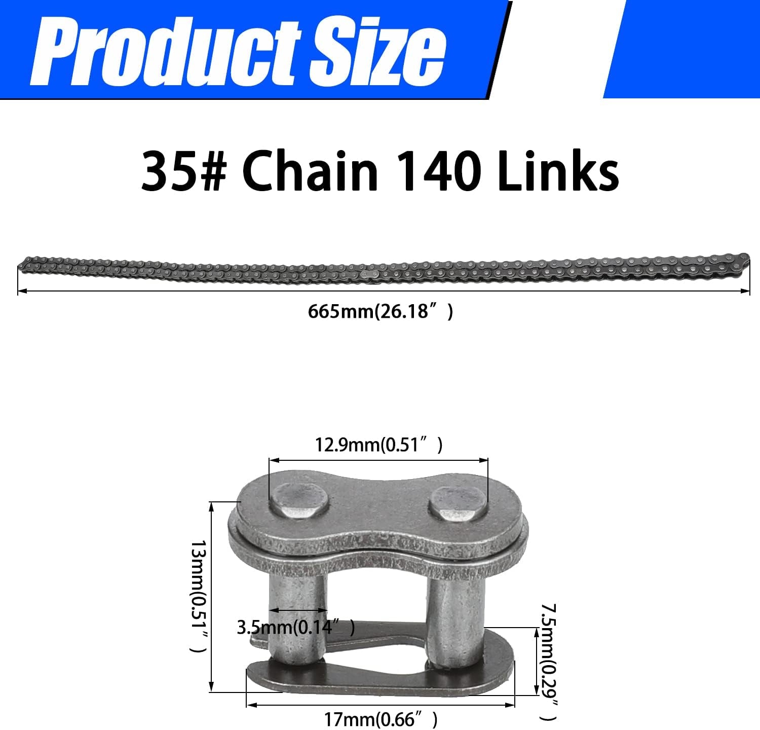 #35 Drive Chain Replacement for Mini Bike Coleman CT100U CC100X Baja DB30 Motovox MBX10 MBX11 Monster Moto Mega Moto MM-B80 Minibike Predator 79Cc 100Cc Engine Powersports Parts 140 Links