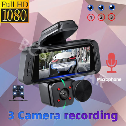 1080P Car Dash Cam DVR Video Recorder Front/Interior/Rear Camera Night Vision