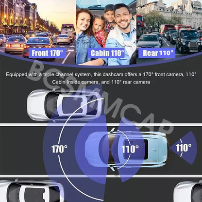 1080P Car Dash Cam DVR Video Recorder Front/Interior/Rear Camera Night Vision