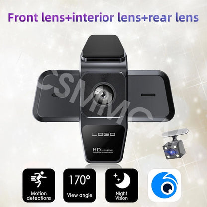 1080P Car Dash Cam DVR Video Recorder Front/Interior/Rear Camera Night Vision