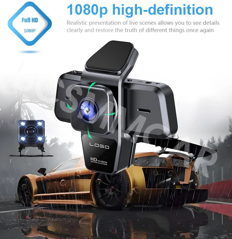 1080P Car Dash Cam DVR Video Recorder Front/Interior/Rear Camera Night Vision