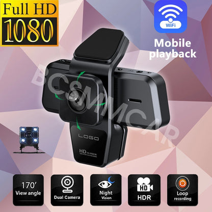 1080P Car Dash Cam DVR Video Recorder Front/Interior/Rear Camera Night Vision